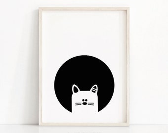 Cat Nursery Wall Art, Black White Nursery Print, Kids Art, Instant Download Printable Nursery Art, Kids Print, Animal Print, Monochrome Baby