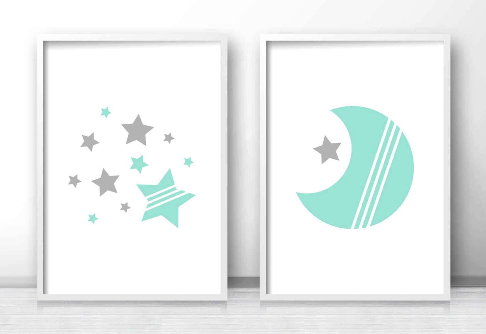 Moon and Stars Nursery Prints Baby Wall Art Printable Etsy