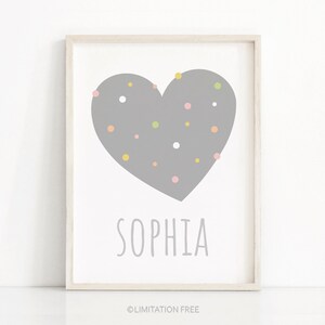 Nursery Print Girl, Nursery Monogram Print, Heart Wall Art, Printable Nursery Art, Kids Wall Art, Girl Room Decor, Baby Shower Name Print