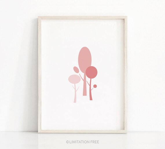 Minimalist Art Print, Minimalist Decor, Modern Wall Art Print,  Pink Wall Art Printable, Forest Print, Tree Art, Modern Art, Pink Home Decor