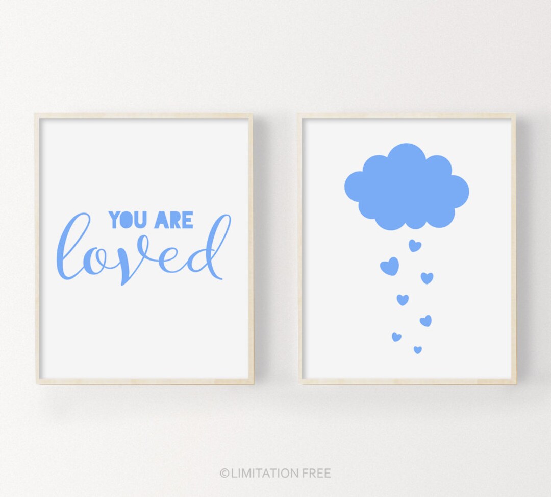 Blue Nursery Print Set Baby Wall Art Prints Digital Nursery Etsy
