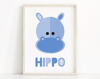 Hippo Nursery Print, Printable Nursery Art, Baby Animal Prints, Digital Download Art, Animal Nursery Decor, Nursery Wall Art, Hippo Print