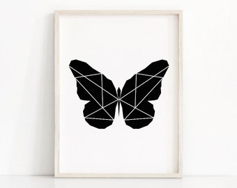 Butterfly Print, Digital Download Printable Art, Black And White Print, Printable Wall Art, Geometric Art Print, Modern Art, Wall Art Print