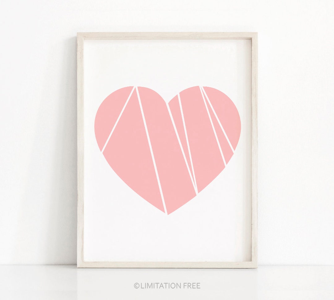 Pink Heart Wall Art Print, Printable Art, Pink Decor, Wall Art