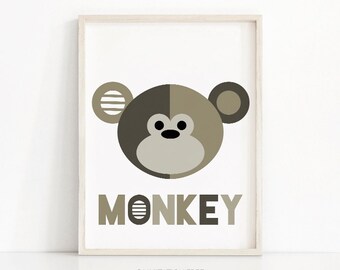 Monkey Kids Wall Art Print, Printable Kids Art, Animal Art, Kids Room Print,  Jungle Nursery Decor, Monkey Nursery Art,  Printable Kids Gift