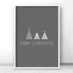 May include: A gray and white printable Christmas card with three stylized Christmas trees and the text "Merry Christmas".