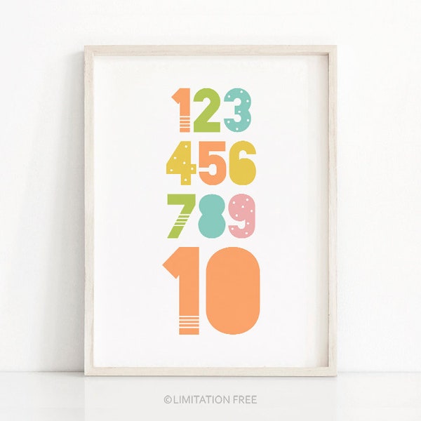 Numbers Kids Print, Playroom Decor, Kids Wall Art, Pastel Nursery Print, Printable Nursery Wall Art, Playroom Print, Printable Kids Room Art