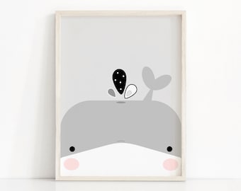 Impression de baleine, impression de chambre de bébé en téléchargement numérique, art imprimable pour chambre d'enfant, impression d'enfants, impression d'animal pour la chambre de bébé, impression de baleine à téléchargement immédiat