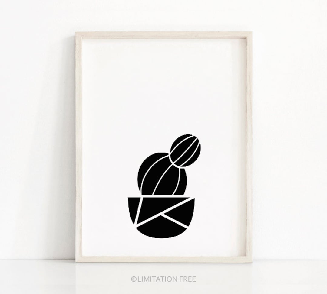 Cactus Printable Wall Art, Instant Download Print, Black and White Wall ...