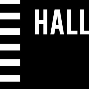 May include: Black and white logo with the word "HALL" in white text.