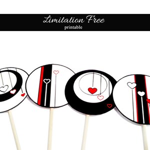 Heart cupcake toppers, printable cupcake toppers, instant download cupcake toppers, cupcake picks