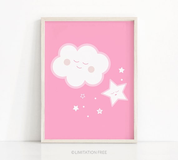 Nursery Print For Girl, Cloud Nursery Art, Pink Wall Art Print,  Baby Girl Art, Pink Print, Girl Nursery Art,  Pink Nursery Decor, Cloud Art