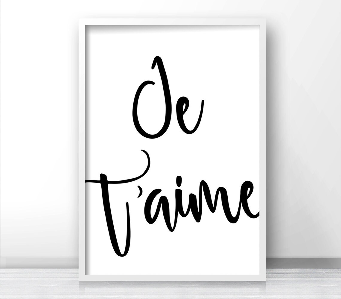 French Print Je T'aime Typography Wall Art Print Black Etsy