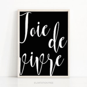 Joie De Vivre Printable Wall Art, French Quote Print, Typography Wall Art Print, Digital Download Art, Printable Quote, Black White Print