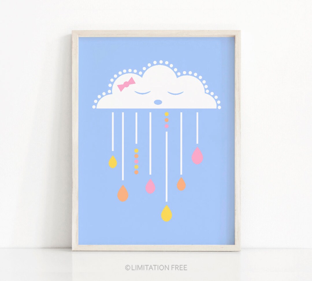 Girl Nursery Art Print, Cloud Nursery Wall Art, Baby Girl Nursery Cloud