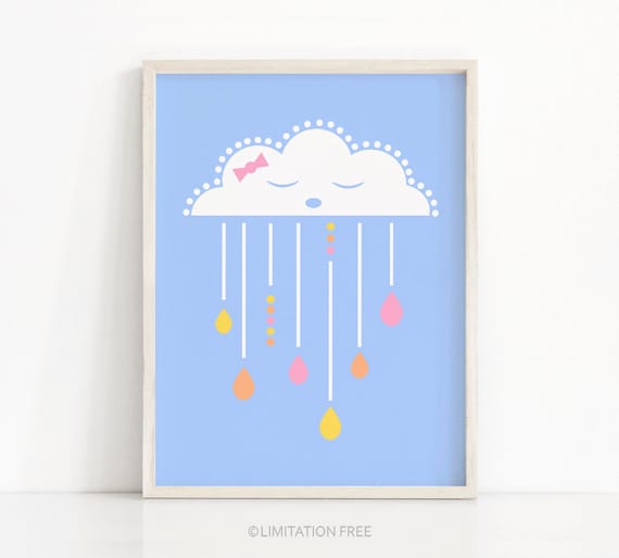 Girl Nursery Art Print, Cloud Nursery Wall Art,  Baby Girl Nursery Cloud Art, Printable Nursery, Little Girls Room Wall Print, Baby Girl Art