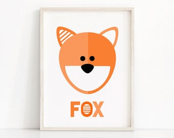 Printable Kids Room Art, Kids Wall Art, Fox Art Print, Kids Print, Animal Nursery Art, Orange Nursery Decor, Download Printable Art For Kids