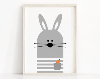 Bunny Nursery Wall Art, Digital Download Nursery Print, Instant Download, Kids Prints, Animal Nursery Art, Gray Nursery Decor, Kids Wall Art