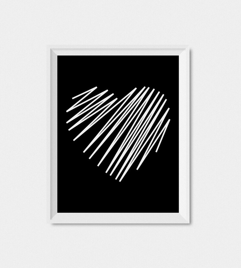 Heart Wall Art Print Black and White Print Digital Download | Etsy