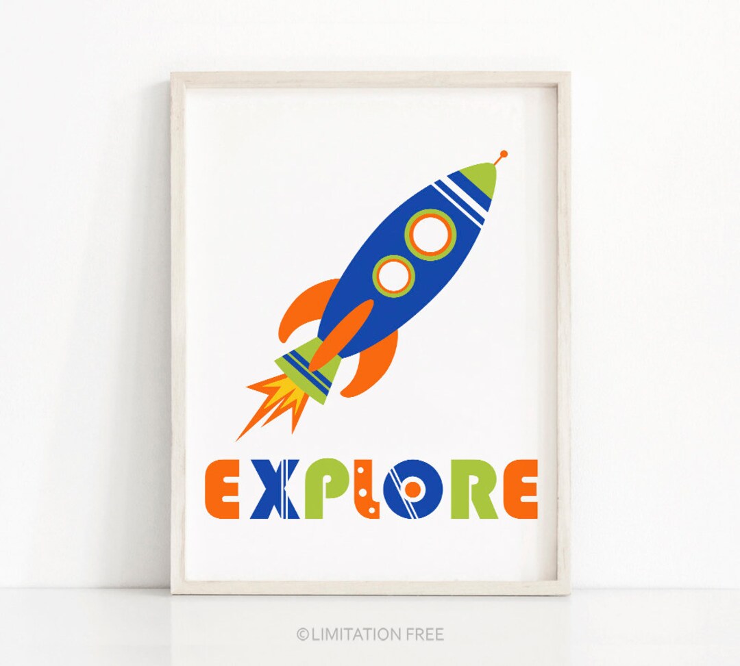 Rocket Wall Art, Kids Print, Space Nursery Print, Boys Room Print