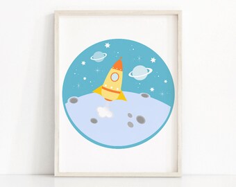 Outer Space Kids Wall Art, Rocket Ship Print, Boys Room Decor, Space Nursery Decor,  Boys Wall Art Print, Childrens Room Art, Kids Art Print