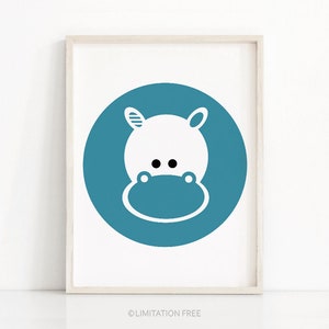 Animal Nursery Print, Modern Nursery Decor, Kids Printable Art Print, Download Printable Nursery Wall Art, Hippo Nursery Art, Kids Room Art