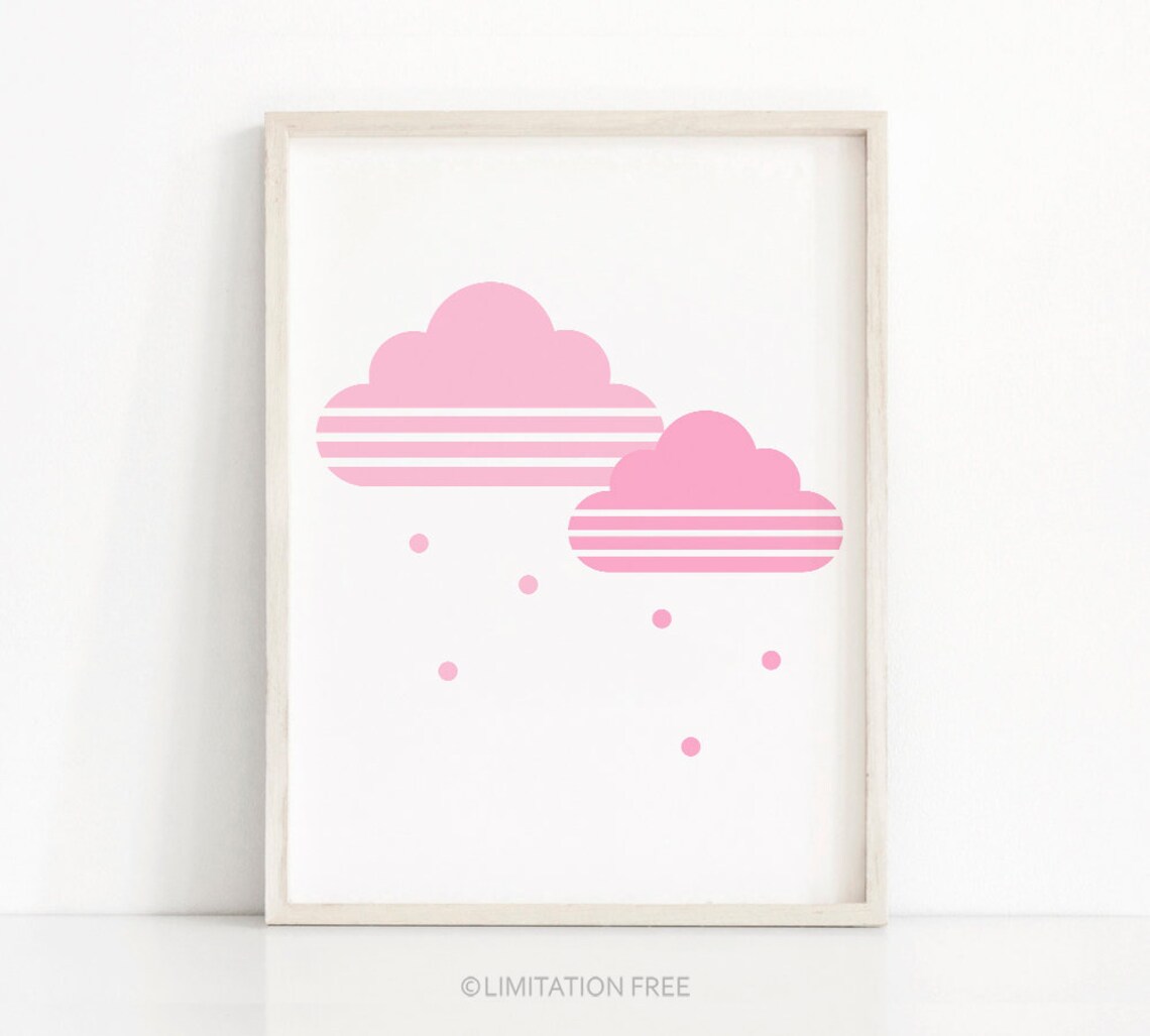 Pink Cloud Nursery Print Nursery Wall Art Printable Nursery Etsy
