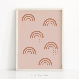 Pink Muted Rainbow Wall Art, Printable Kids Art, Rainbow Nursery Print, Rainbow Kids Poster, Printable Nursery Art, Boho Nursery, Download