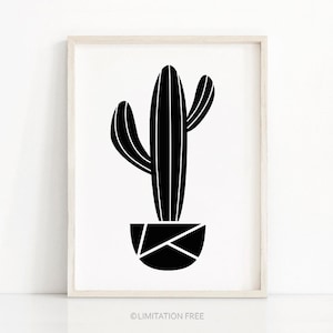 Cactus Print, Digital Download Art, Printable Wall Art, Black and White ...