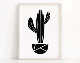 Cactus Print, Digital Download Art, Printable Wall Art, Black And White Print, Modern Print, Minimalist Wall Art, Cactus Art, Cactus Decor