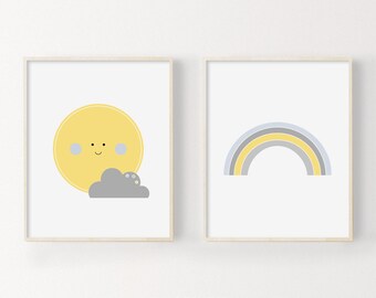 Stampabile Nursery Wall Art, sole arcobaleno arte vivaio, vivaio stampe, Download immediato, Baby Wall Art, stampa a iride, Nursery Baby Boy