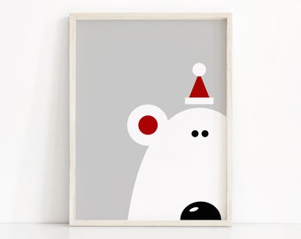 Instant Download Christmas Print, Printable Christmas Wall Art, Bear Print, Christmas Decor, Christmas Printables, Polar Bear Print