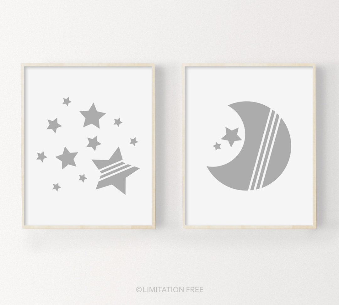 Moon and Stars Nursery Prints, Set of Prints for Nursery, Baby Wall Art ...