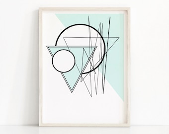 Digital Download Art, Wall Art Printable, Abstract Geometric Art Print, Mint Green Decor, Instant Download Printable Art, Abstract Art Print