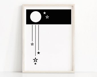 Black And White Nursery Art, Moon And Stars Nursery Print, Kids Art Print, Modern Nursery Decor, Monochrome Nursery, Kids Wall Art, Baby Art