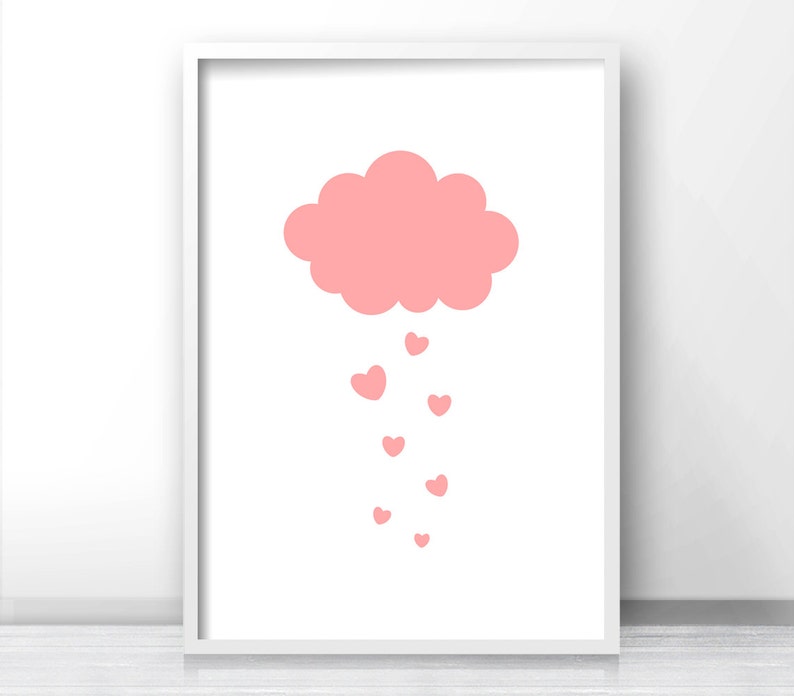 Pink Nursery Wall Art Print Cloud Decor Baby Girl Nursery Etsy