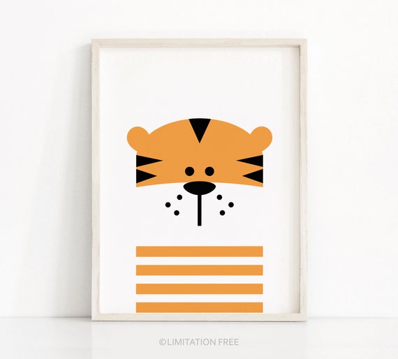 Tiger Print For Nursery, Animal Nursery Wall Art, Kids Prints, Animal Kids Printable, Kids Wall Art, Tiger Printable Art, Instant Download