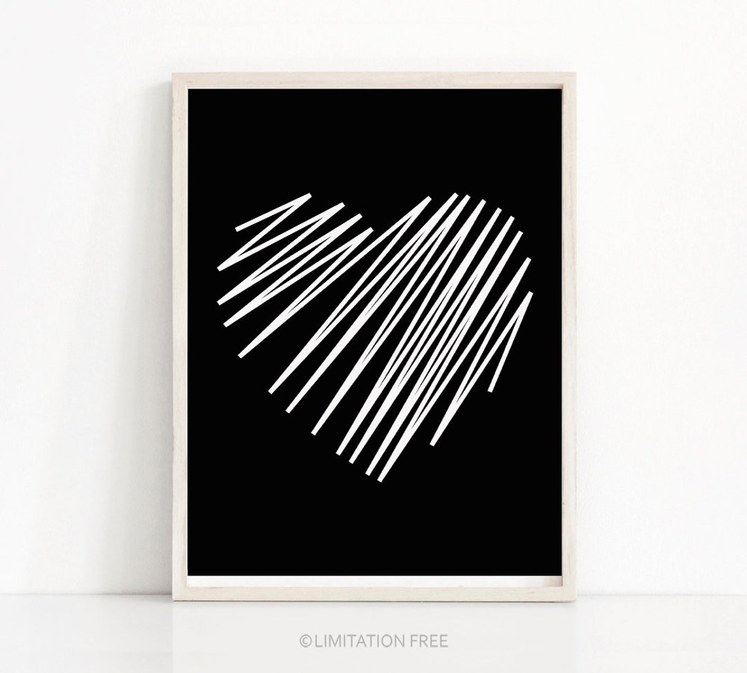 Heart Wall Art Print, Black and White Print, Digital Download Art ...