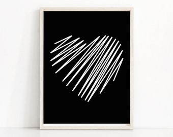 Heart Wall Art Print, Black And White Print, Digital Download Art, Heart Wall Art Printable, Digital Art, Home Decor Art, Modern Art Print