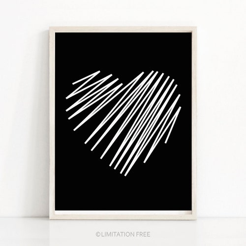 Heart Wall Art Print Black and White Print Digital Download - Etsy