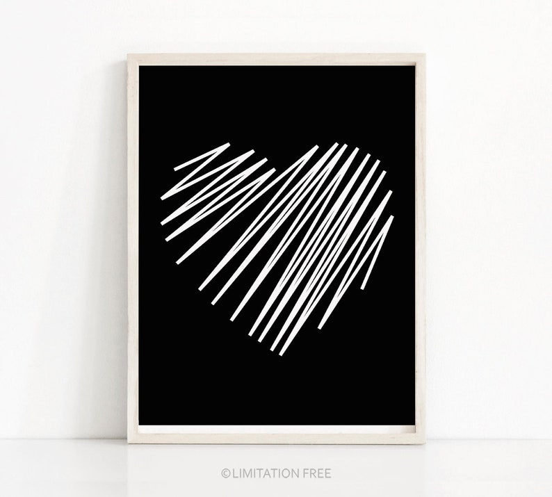 Heart Wall Art Print Black and White Print Digital Download | Etsy