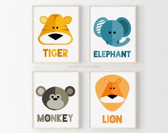 Jungle Animals Nursery Prints, Printable Kids Art, Kids Prints, Instant Download Nursery Art, Animal Prints For Nursery, Kids Wall Art Print