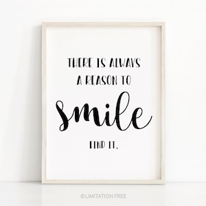Quote Print Smile, Digital Download Art, Printable Wall Art, Black White Print, Printable Quote, Typography Print, Wall Art Quote, Art Print