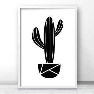 Cactus Print, Digital Download Art, Printable Wall Art, Black and White ...