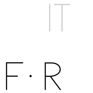 May include: Black and white graphic design with the letters "F" and "R" separated by a dot. The letters are in a bold, sans-serif font. The word "IT" is written in gray above the letters.
