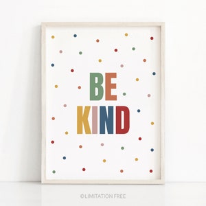 Be Kind Kids Print Download, Printable Art For Nursery, Playroom Wall Art, Colourful Nursery Decor, Kids Playroom Art, Instant Download Art