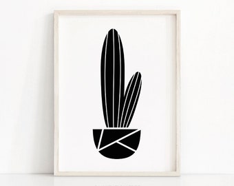 Cactus Wall Art Print, Digital Download Art, Black And White Print, Modern Printable Art, Cactus Print, Instant Download Art, Modern Print