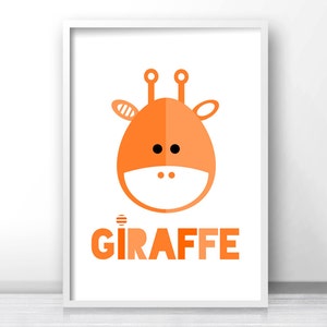 Giraffe nursery wall art, orange nursery print, printable art for kids, animal nursery decor art, kids print, baby animal print, giraffe art image 3