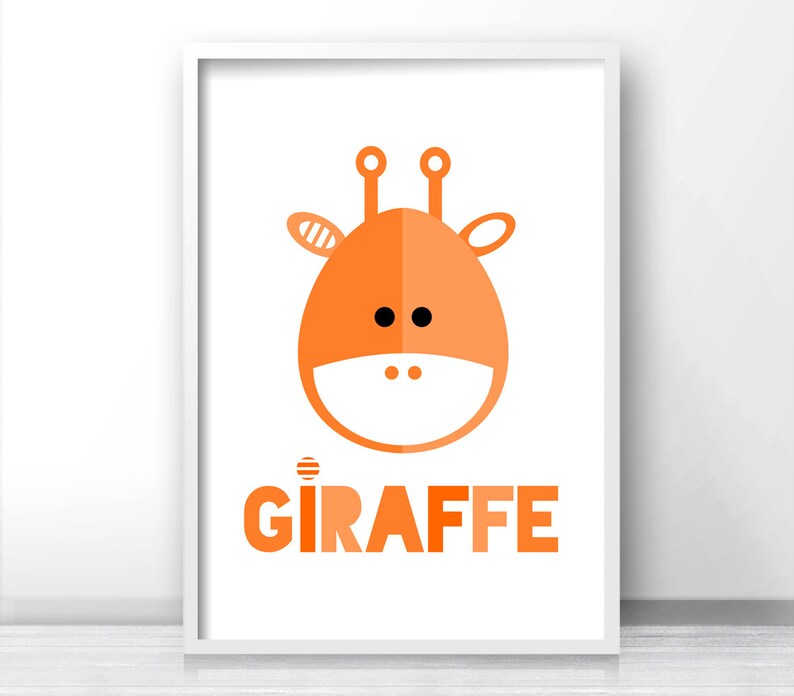 Giraffe nursery wall art, orange nursery print, printable art for kids, animal nursery decor art, kids print, baby animal print, giraffe art image 3