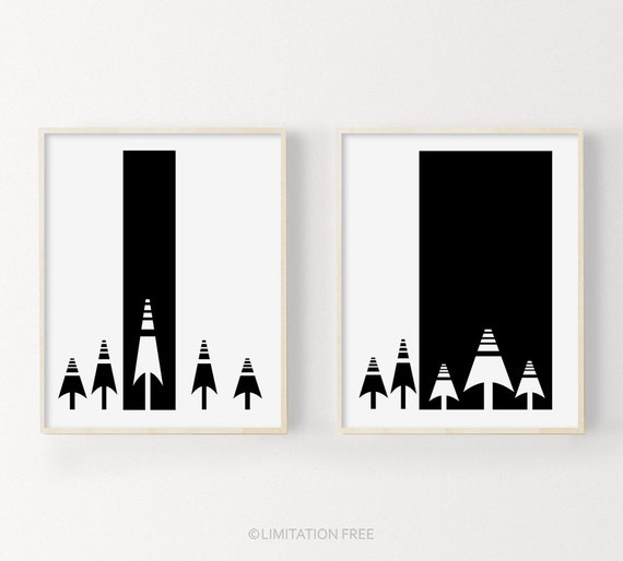 Scandinavian Prints, Modern Art Print,  Set of 2 Black and White Wall Art Prints,  Minimalist Art,  Forest Trees Art, Black and White Decor